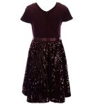 Xtraordinary Burgundy Velvet Sequin Fit And Flare Dress