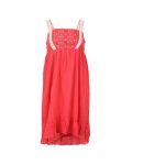 Xtraordinary Pink Crocheted Trim Hi-Low Ruffled Hem Dress