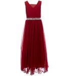 Xtraordinary Red Illusion Beaded Waist A-Line Dress