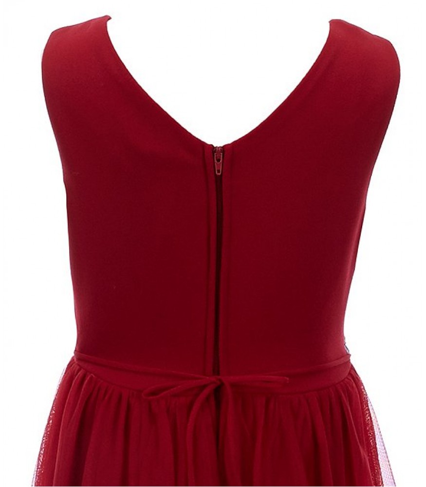 Xtraordinary Red Illusion Beaded Waist A-Line Dress3