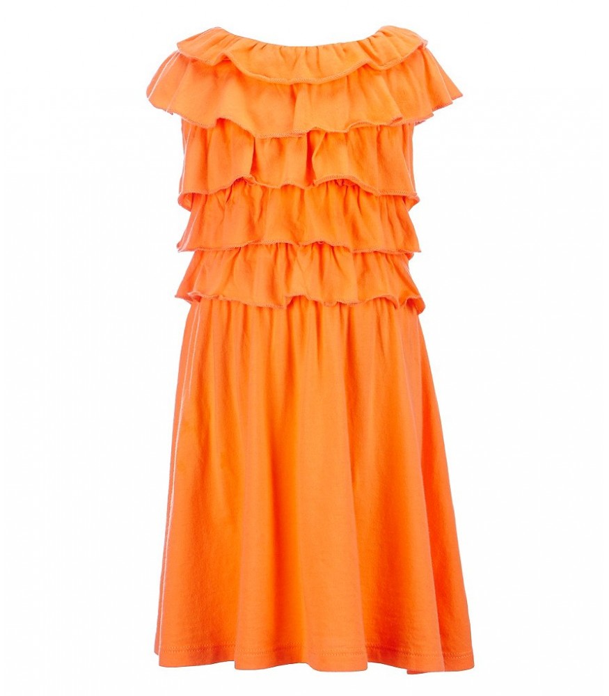 Copper key orange ruffle bodice dress
