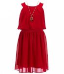 i.n girls red popover dress wt necklace