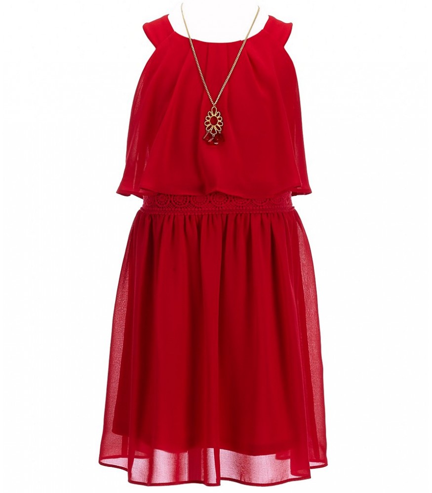 i.n girls red popover dress wt necklace