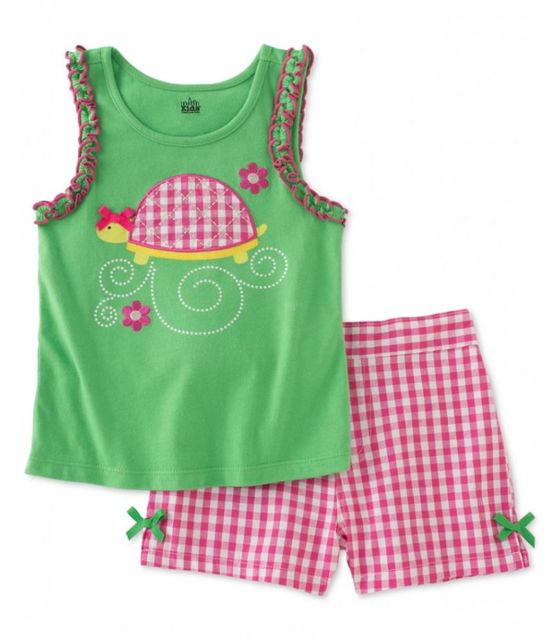 Kids heasquarters green pink/white check set