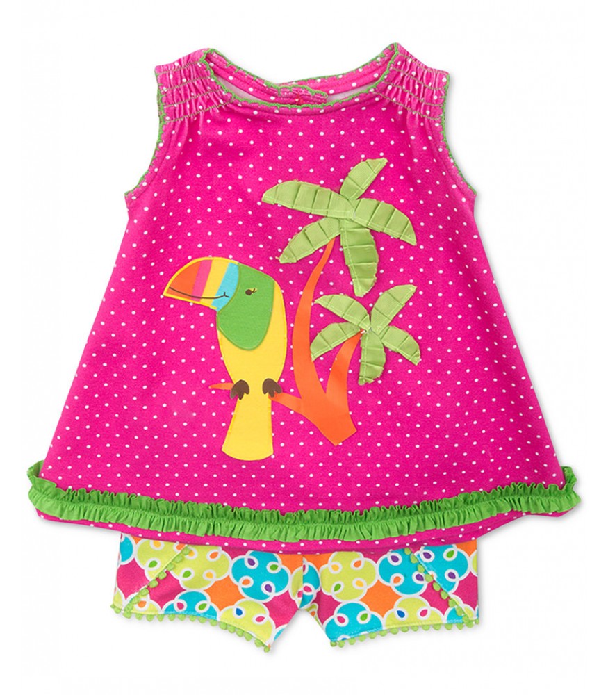 rare editions pink:green bird & tree 2pc set