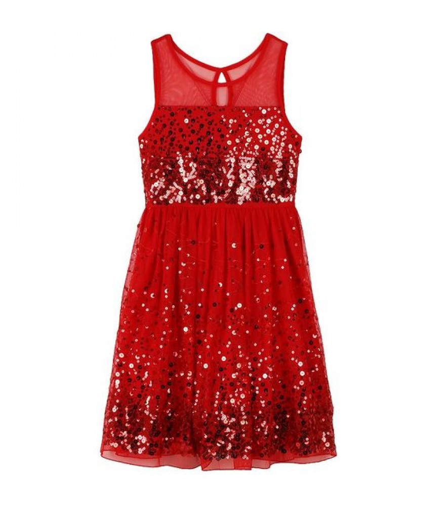 Speechless red confetti sequin illusion girls dress