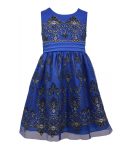 Bonnie Jean Blue Embroidered Mesh Flocked Dress