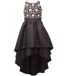 Bonnie Jean Blue Georgeous Black With Gold Bodice Hi Low Dress