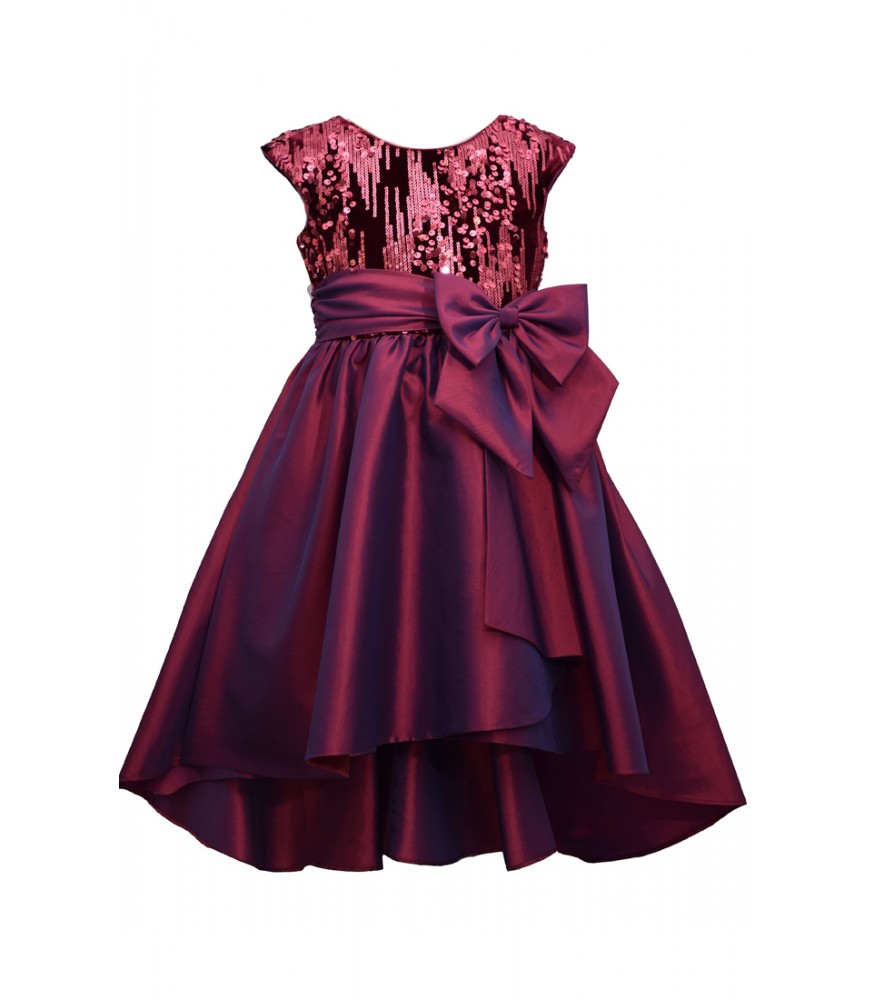 Bonnie Jean Burgundy Sequin High Low Dress