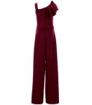 Rare Editions Burgundy Ruffle Shoulder Scuba Crepe Jumpsuit
