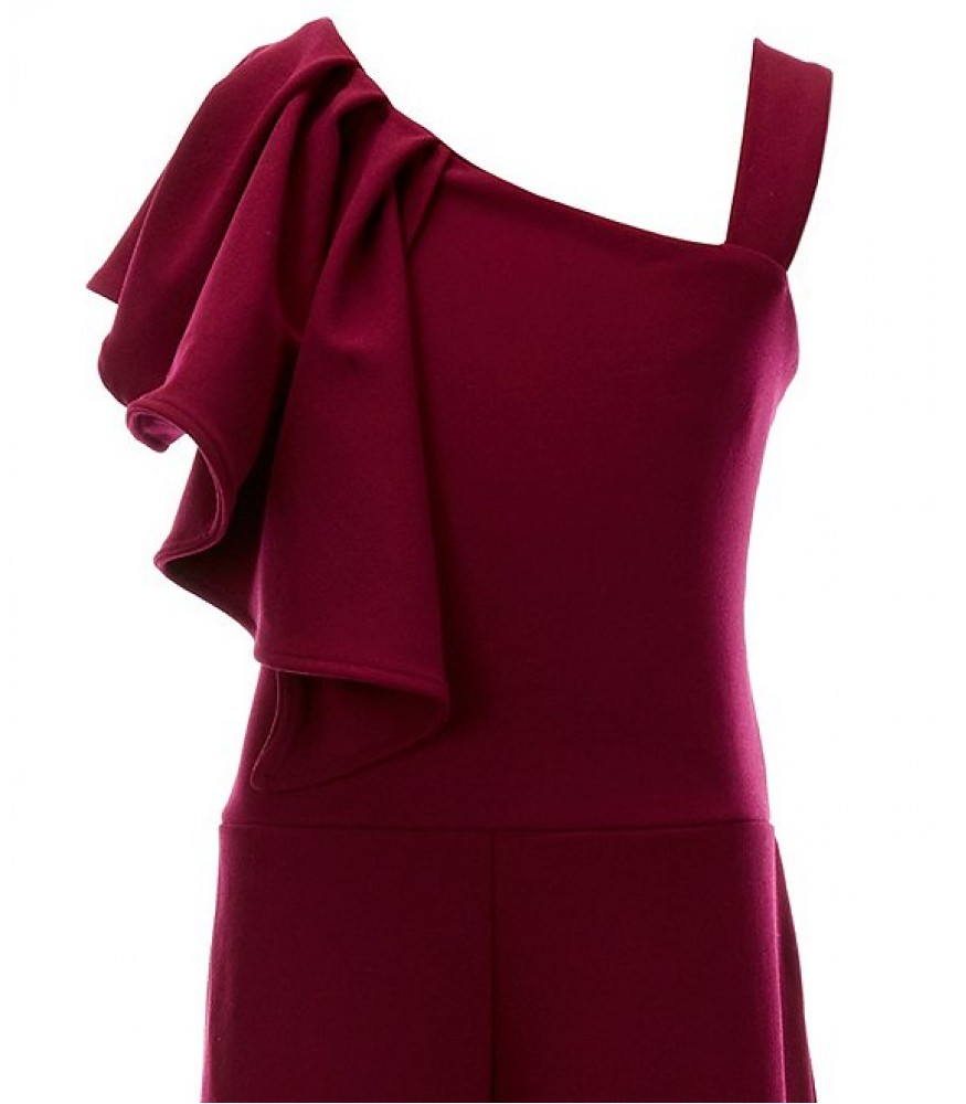 Rare Editions Burgundy Ruffle Shoulder Scuba Crepe Jumpsuit2