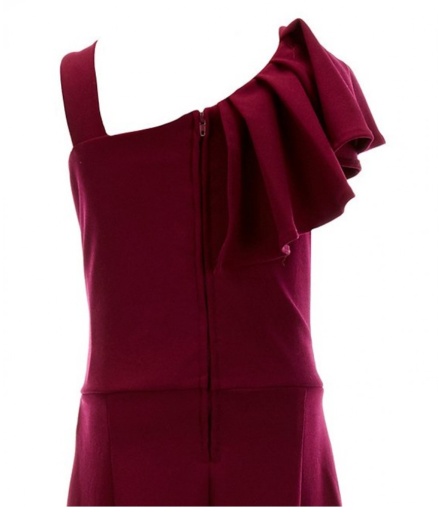 Rare Editions Burgundy Ruffle Shoulder Scuba Crepe Jumpsuit3
